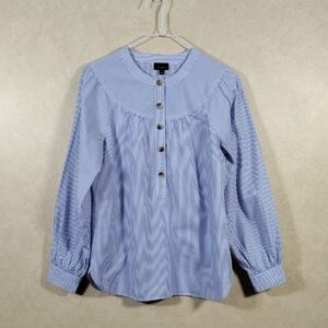 2/$10 04168 Talbots blue & white striped round yoke L/S cotton blouse S